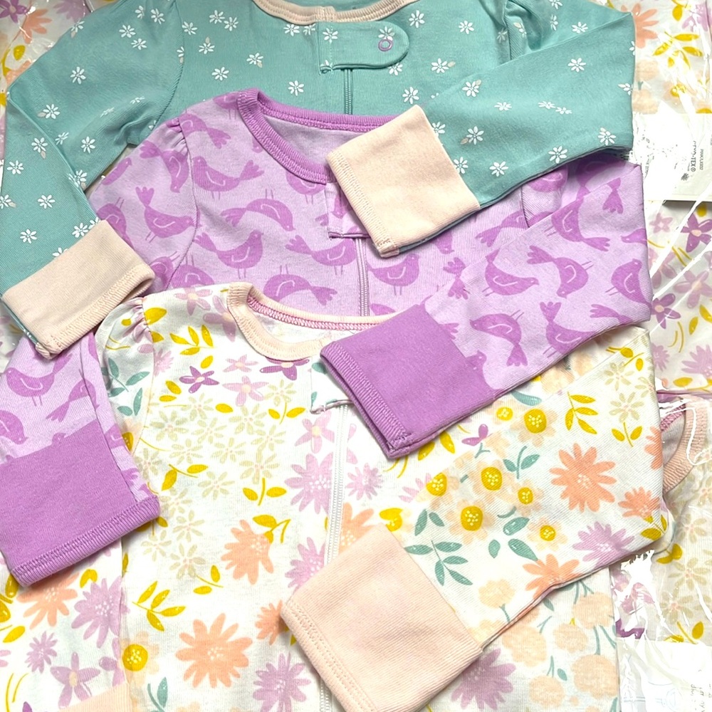 Cloud Island Baby Sleepers 3 Pack Zippered Footed